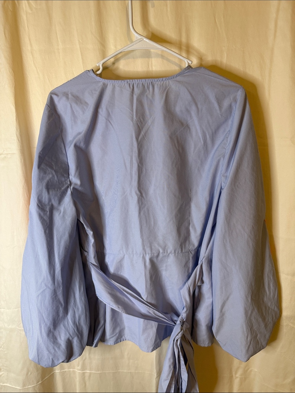 INC International Concepts Light Blue Wrap Blouse with Coral Floral Embroidery - Picture 6 of 6